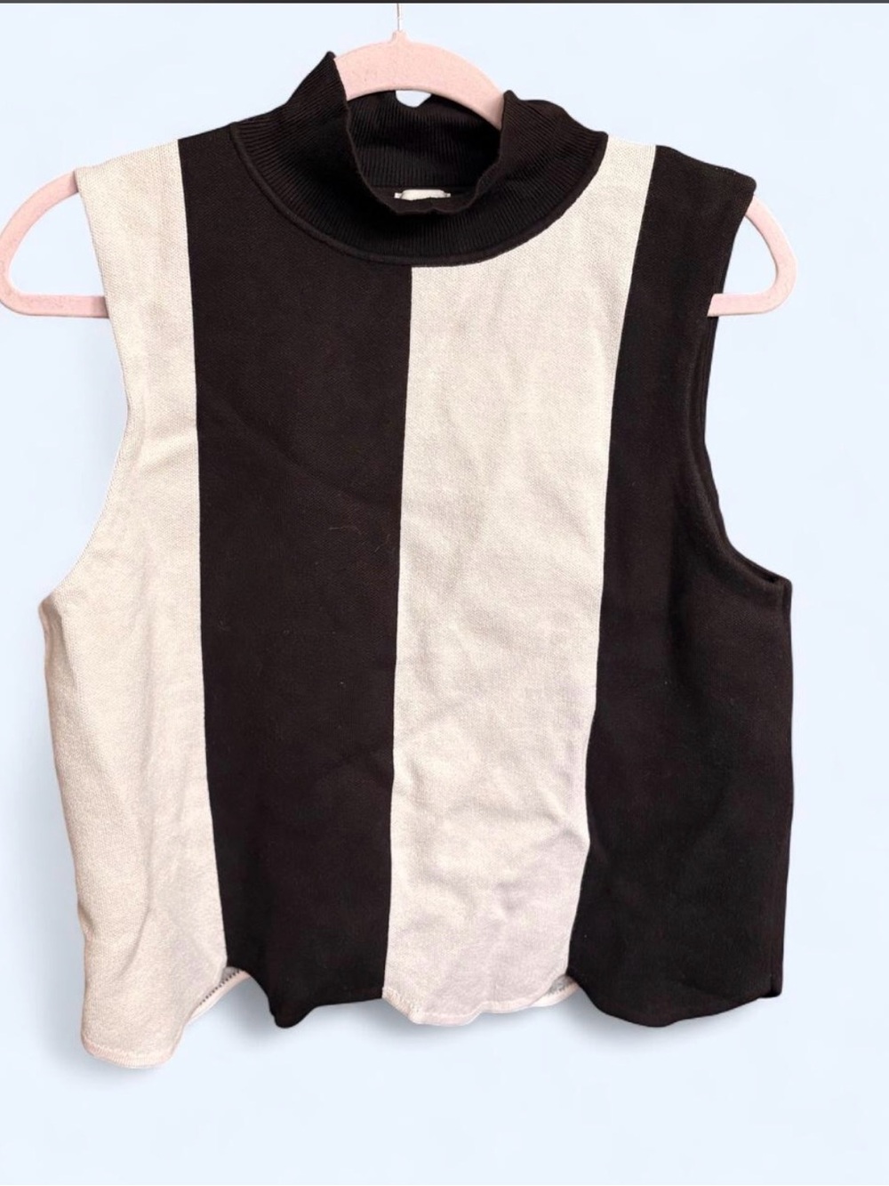 Maeve Black & Cream Sleeveless Mock Neck Colorblock Tank